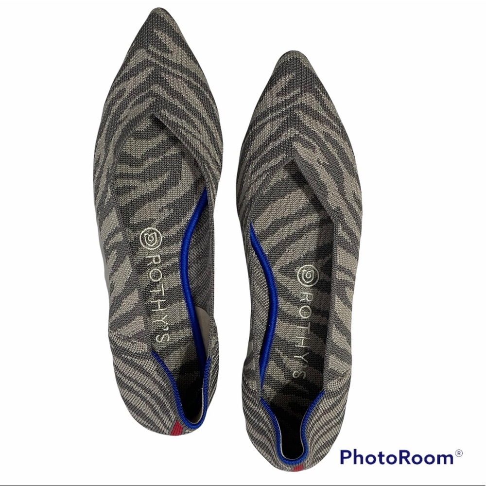Rothy’s The Point Gray Zebra Flats Shoes Sz 9